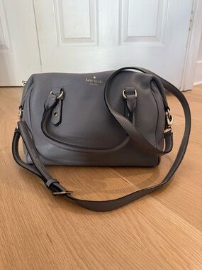 kate spade Gray Pebbled Leather Satchel with Crossbody Strap